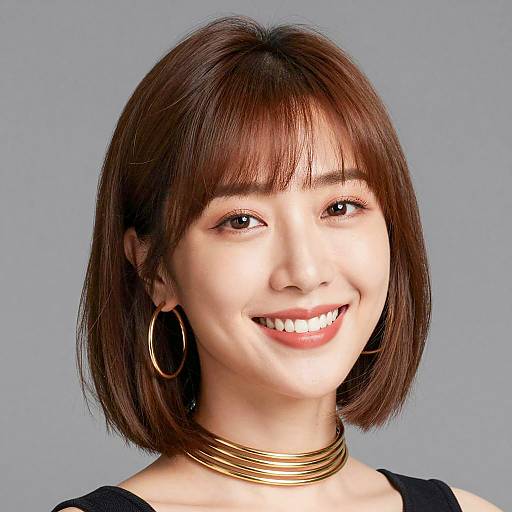 Smiling Woman with Light Brown Bob Haircut