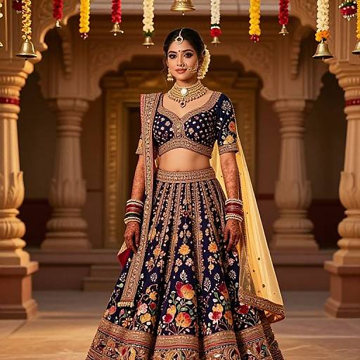 Traditional Indian Bride in Bandhani Lehenga