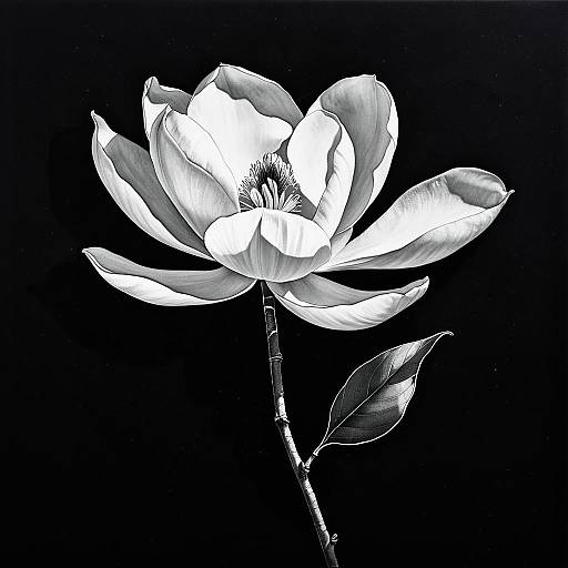 Black and White Magnolia Painting