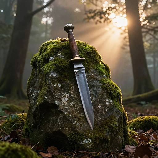 Ancient Knife in Mystical Forest