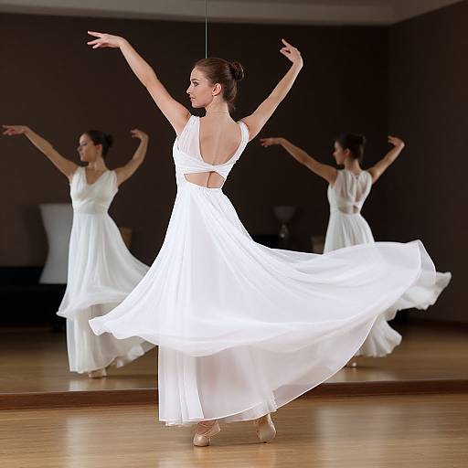 White Flowy Dance Costume Reflection