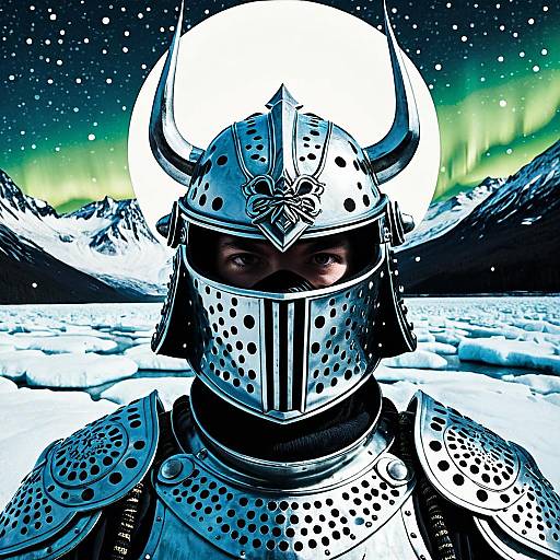 Armored Samurai with Northern Lights
