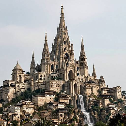Surreal Fortress on Terraced Hillside