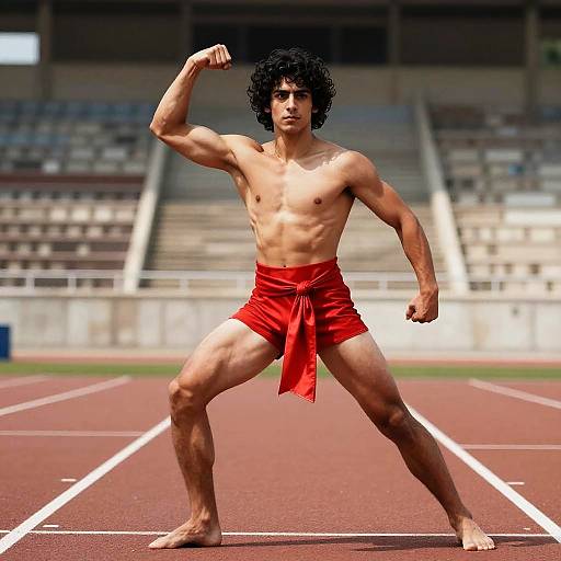 Energetic Young Athlete in Greek Attire