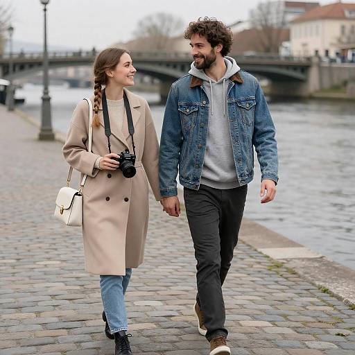 Couple Strolling by the Riverbank