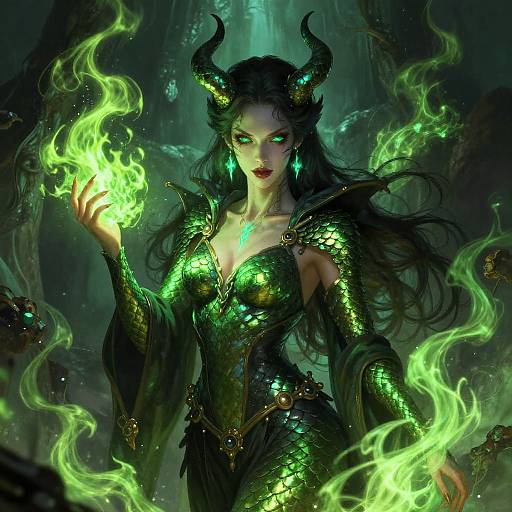 Alluring Green-Scaled Succubus Demoness