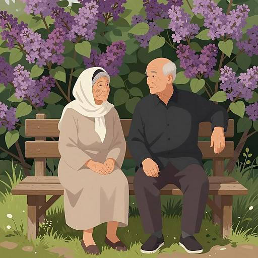Elderly Couple on a Garden Bench