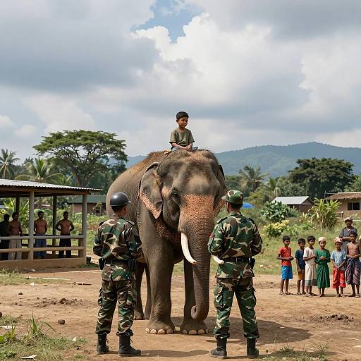 Elephant Backride in Rural Landscape