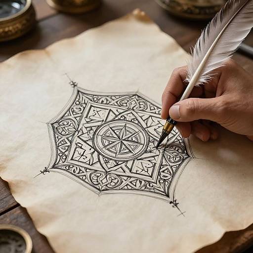 Artist Sketching Islamic Geometric Designs