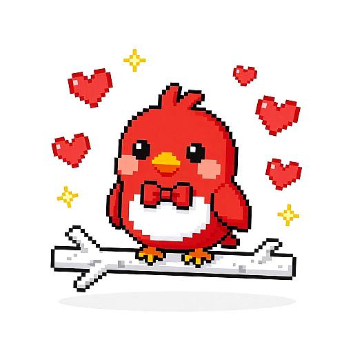 Retro Pixel Art Cute Crimson Bird