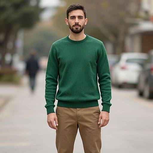 Man in Green Sweater Outfit Outdoors