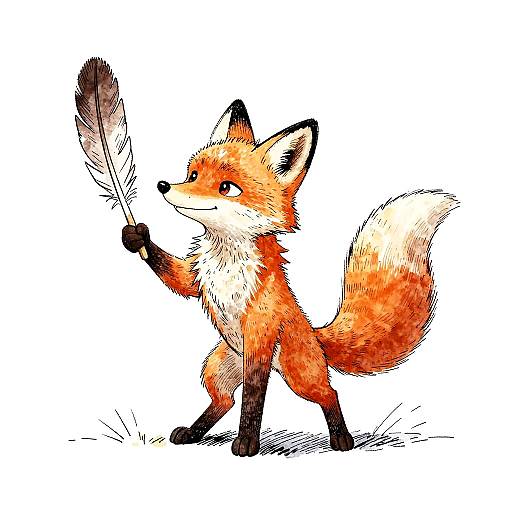 Whimsical Fox with Feather Quill