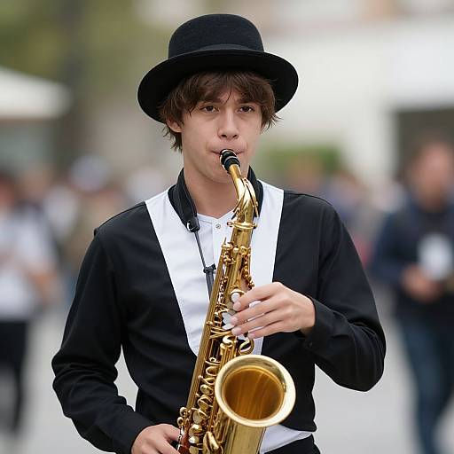 Realistic Saxophone Player Outdoors