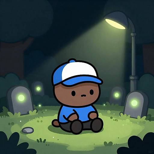 Glowing Graveyard Night Cartoon Character