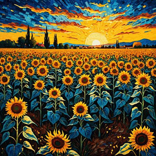 Van Gogh-Inspired Sunflower Field at Sunset