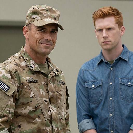 Two Men with Military and Casual Attire