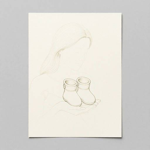 Elegant Pastel Drawing of Mother Holding Baby Booties