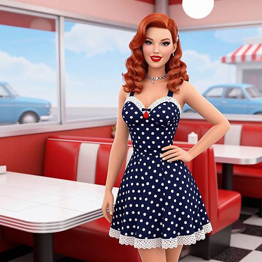 Vintage Red-Haired Woman in Diner