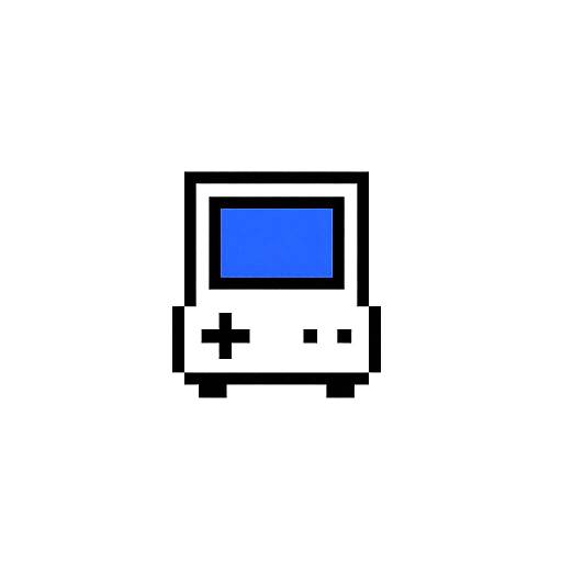 Pixel art of a retro-style computer monitor with a blue screen, white casing, and black outline on a white background.