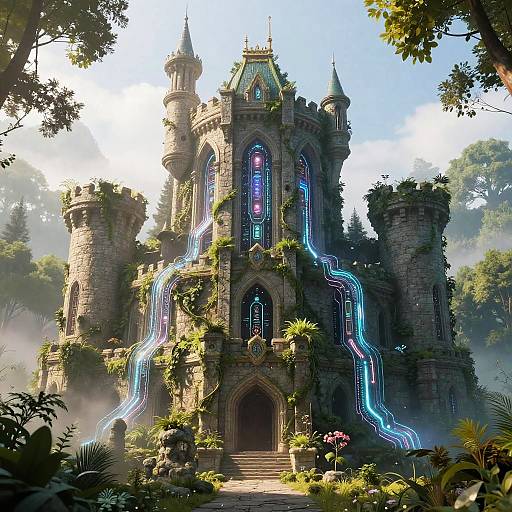 Mystical AI Castle in Forest