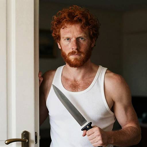 Mysterious Man with Knife at Door