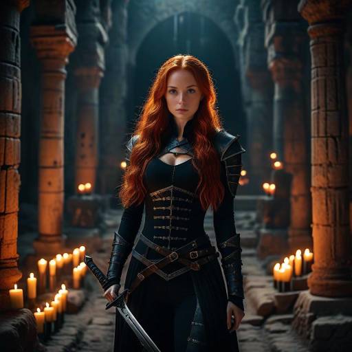 Medieval Warrior Woman in Ancient Ruins