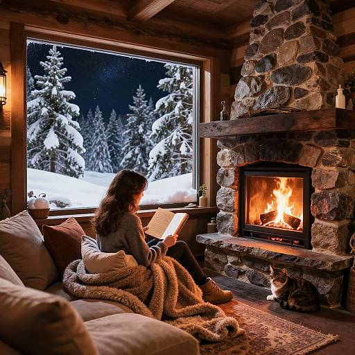 Cozy Winter Reading by Fireplace