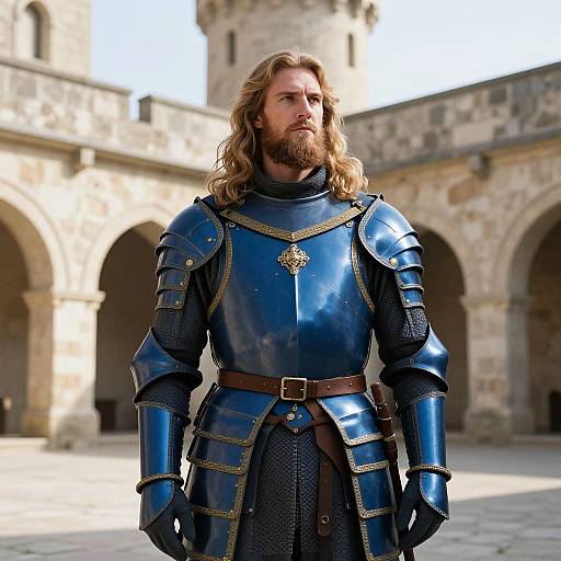 Medieval Knight in Sunlit Courtyard