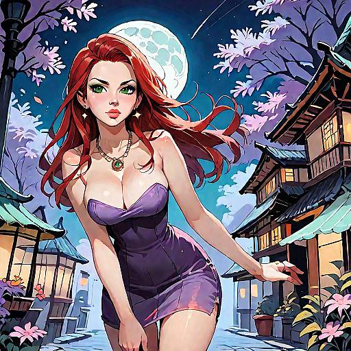 Serious Girl in a Moonlit Dress