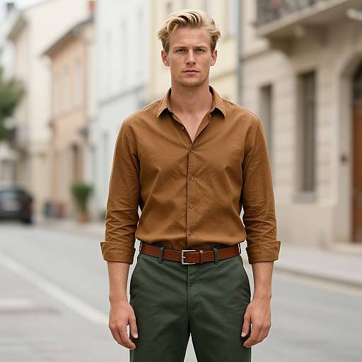 Blonde Man Standing on Street