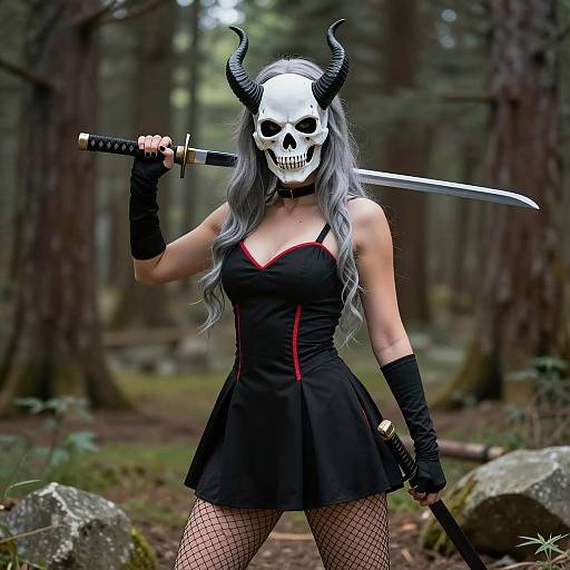 Intense Warrior Woman in Enchanted Forest