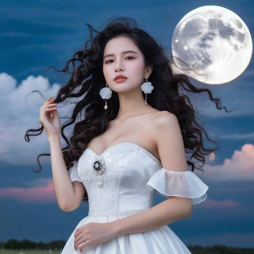 Enchanting Girl Under a Full Moon