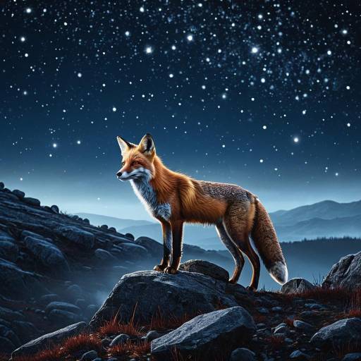Red Fox on Rocky Hill at Night