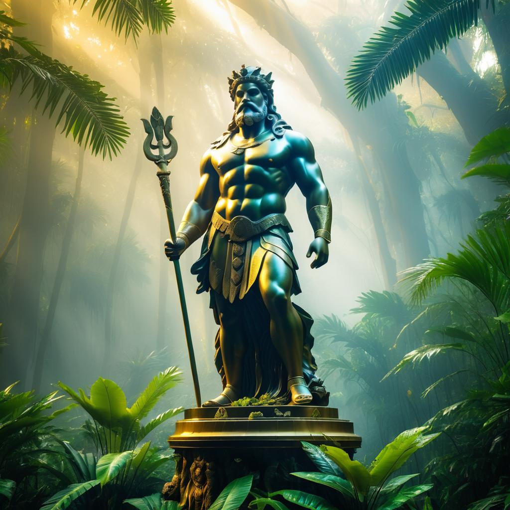 Ancient Zeus Statue in Jungle Mist