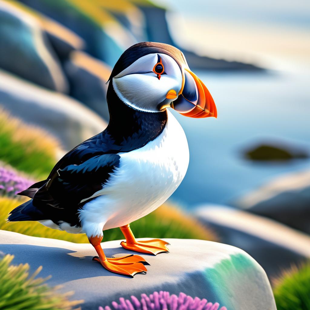 Realistic Puffin in Coastal Setting