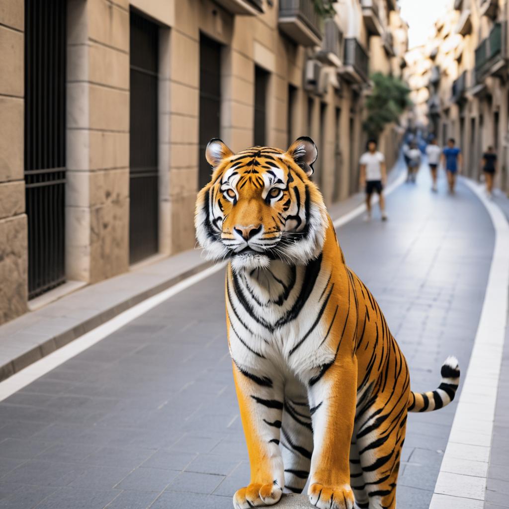 Tiger in Jersey on Barcelona Street