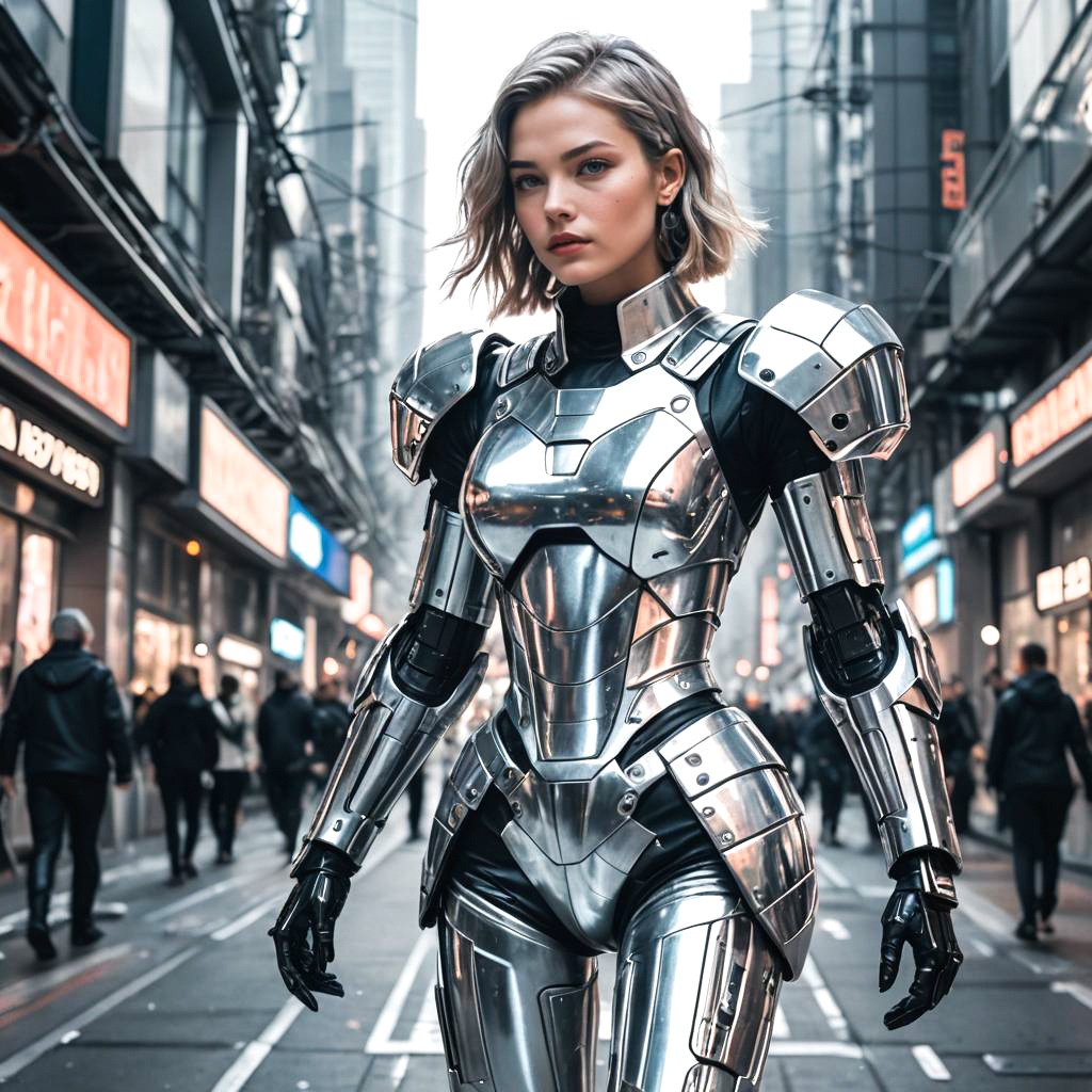 Futuristic Robot in Cyberpunk City