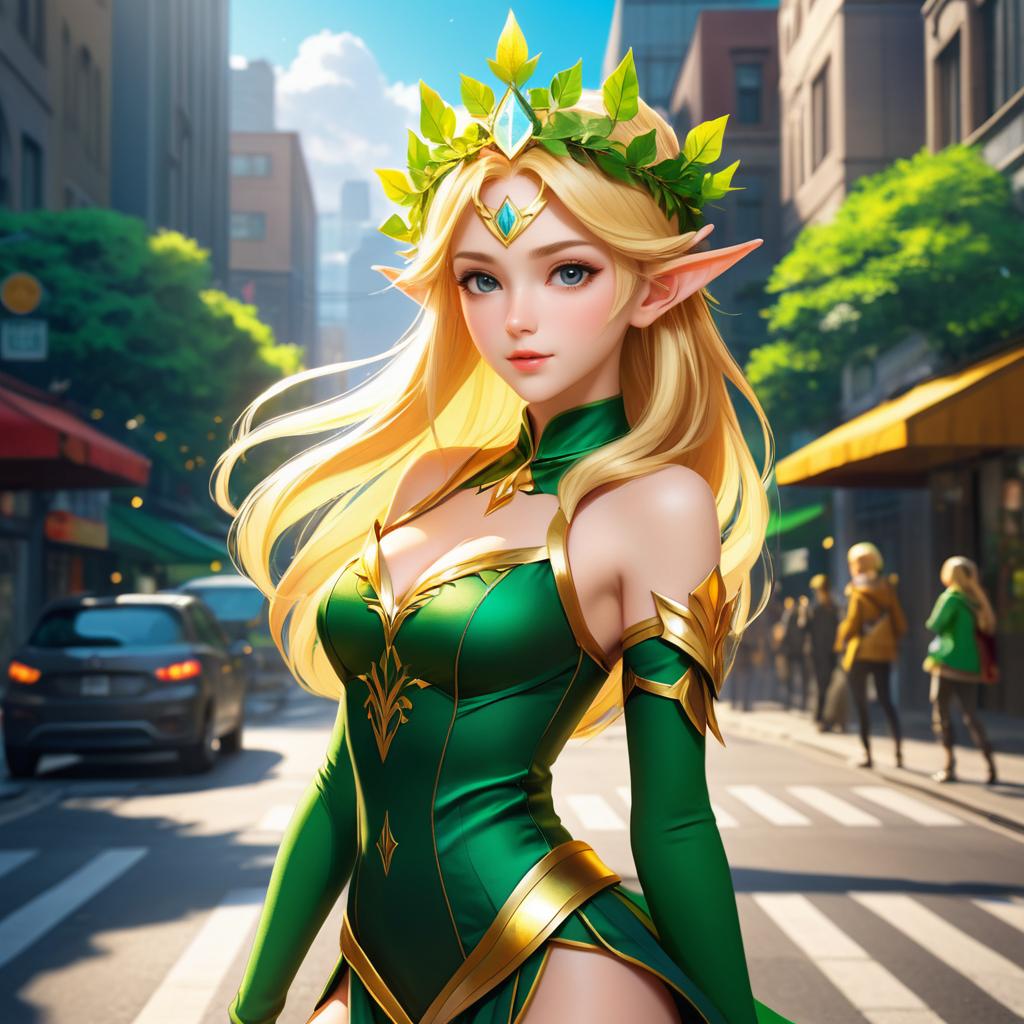 Elegant Elf in Vibrant Urban Setting