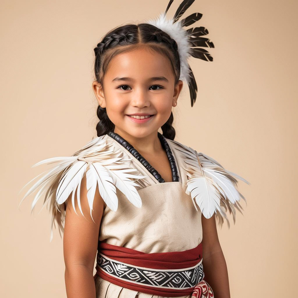 Excited Māori Girl in Traditional Attire