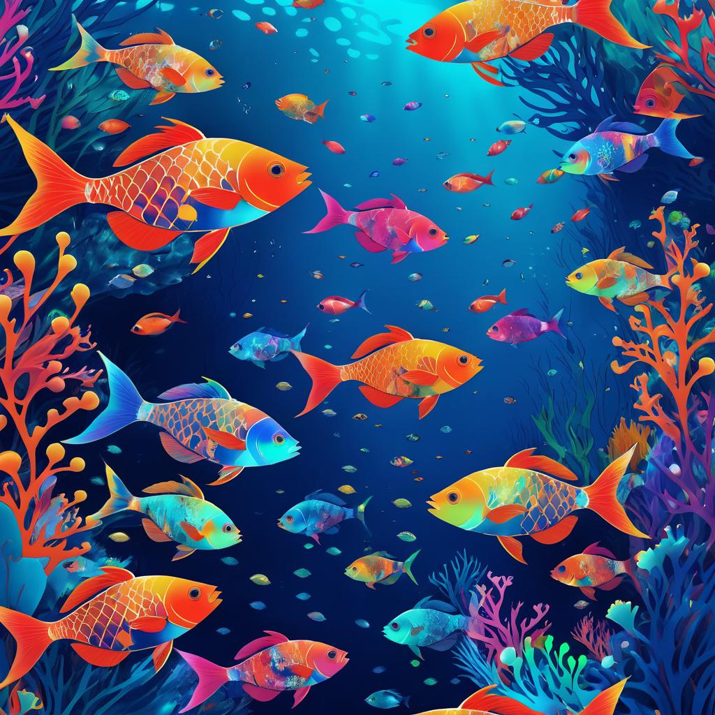 Vibrant Underwater Scene Inspired by James Jean