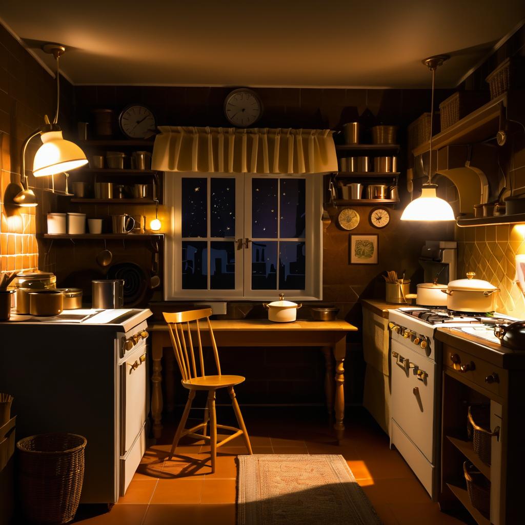 Cozy Nighttime Baker's Kitchen Scene