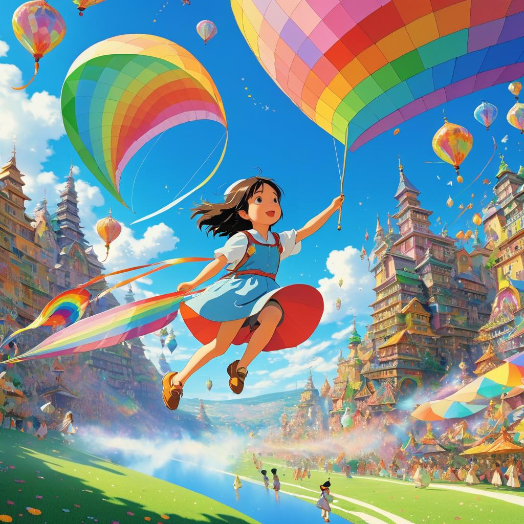 Whimsical Girl on a Magical Kite