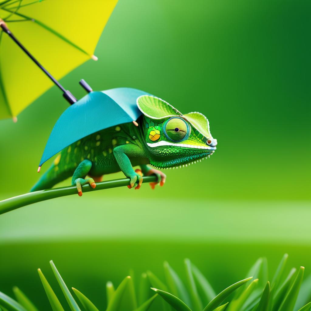 Chameleon with Umbrella: Macro UHD Image