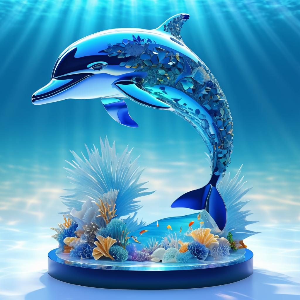 3D Dolphin Sculpture with Vibrant Coral Scene