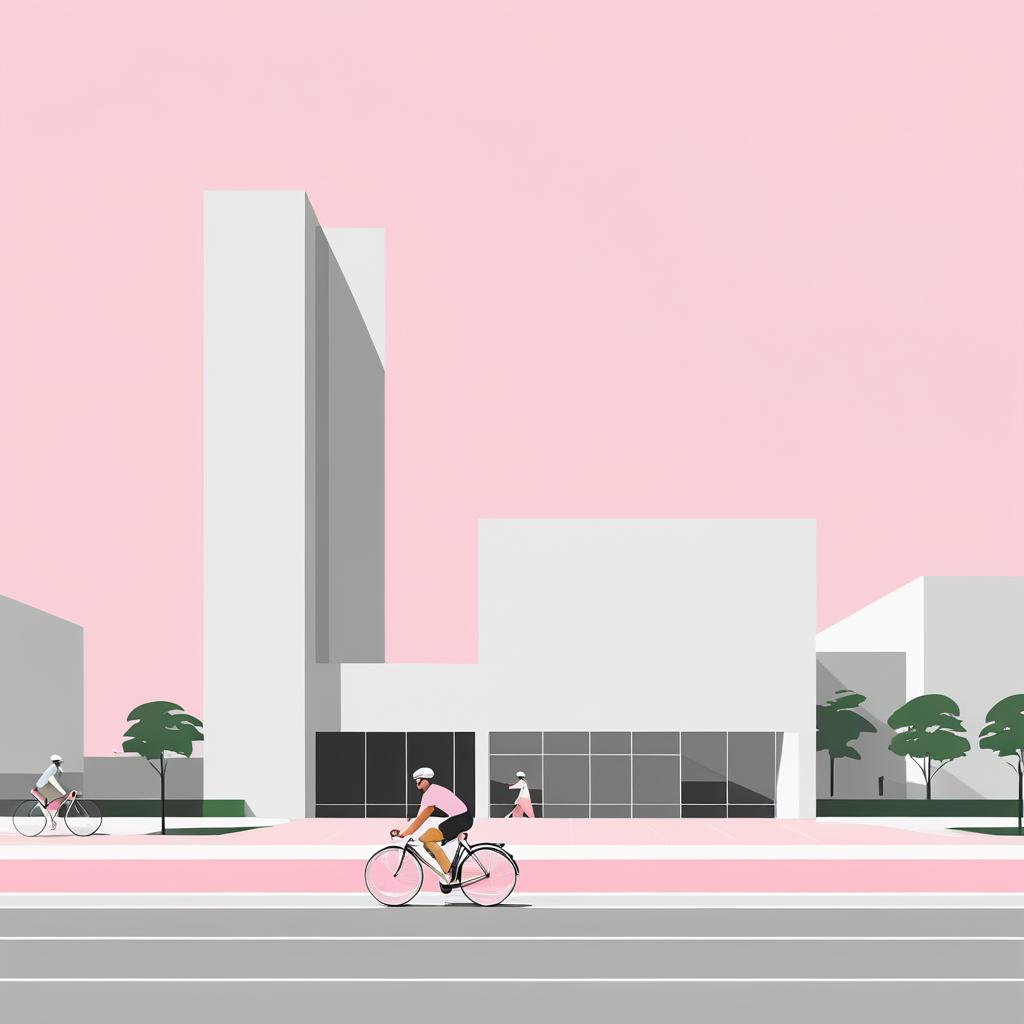 Minimalist Cyclists in Vibrant Cityscape