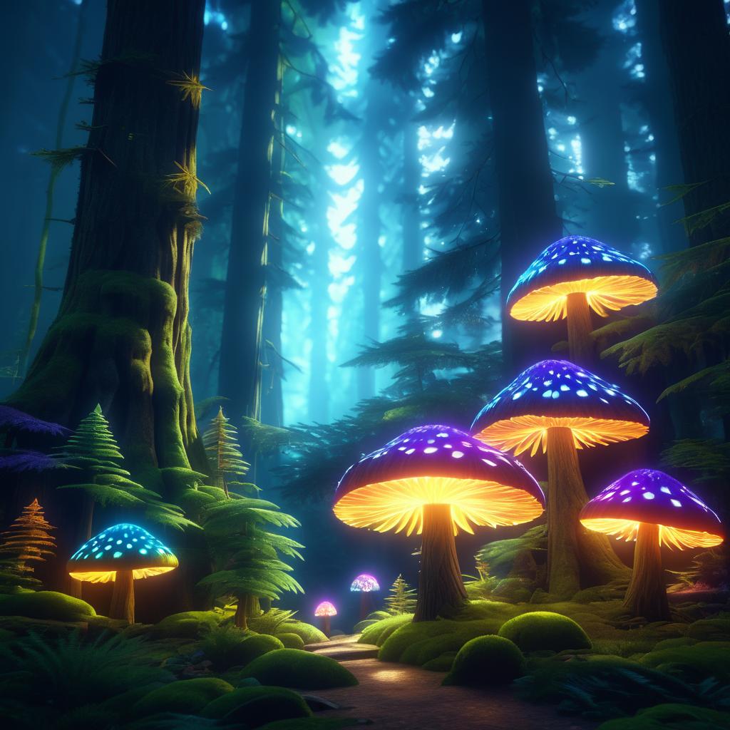 Surreal 3D Render of Ancient Forest