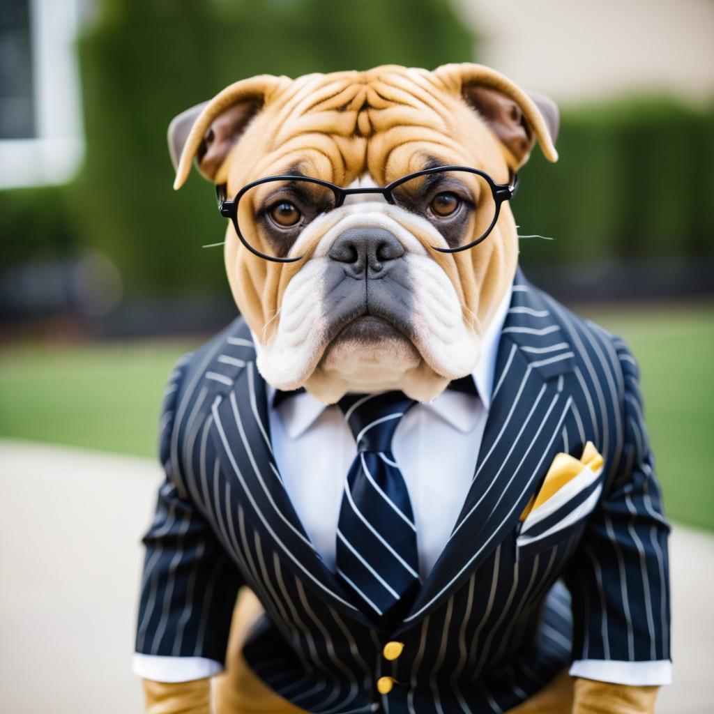 Dapper Bulldog in Formal Attire