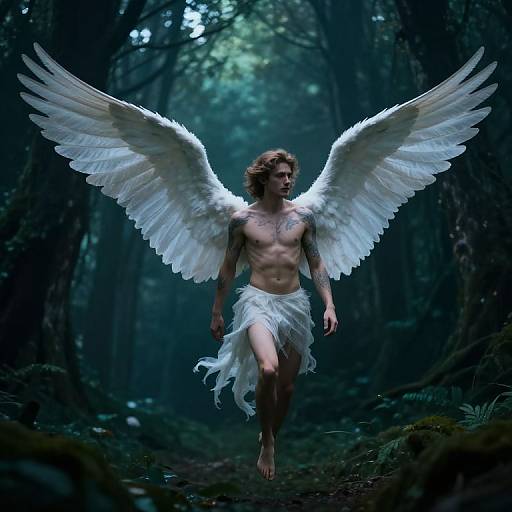 Ethereal Winged Male Figure in Forest