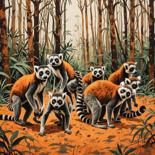Joyful Madagascan Lemurs in Tropical Forest Joyful Madagascan Lemurs in Tropical Forest