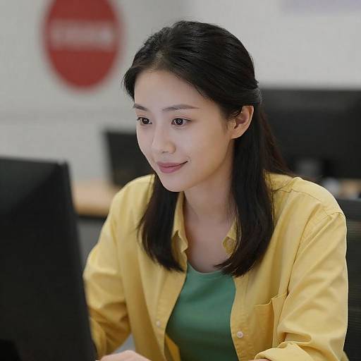 Portrait of Asian Woman at Computer